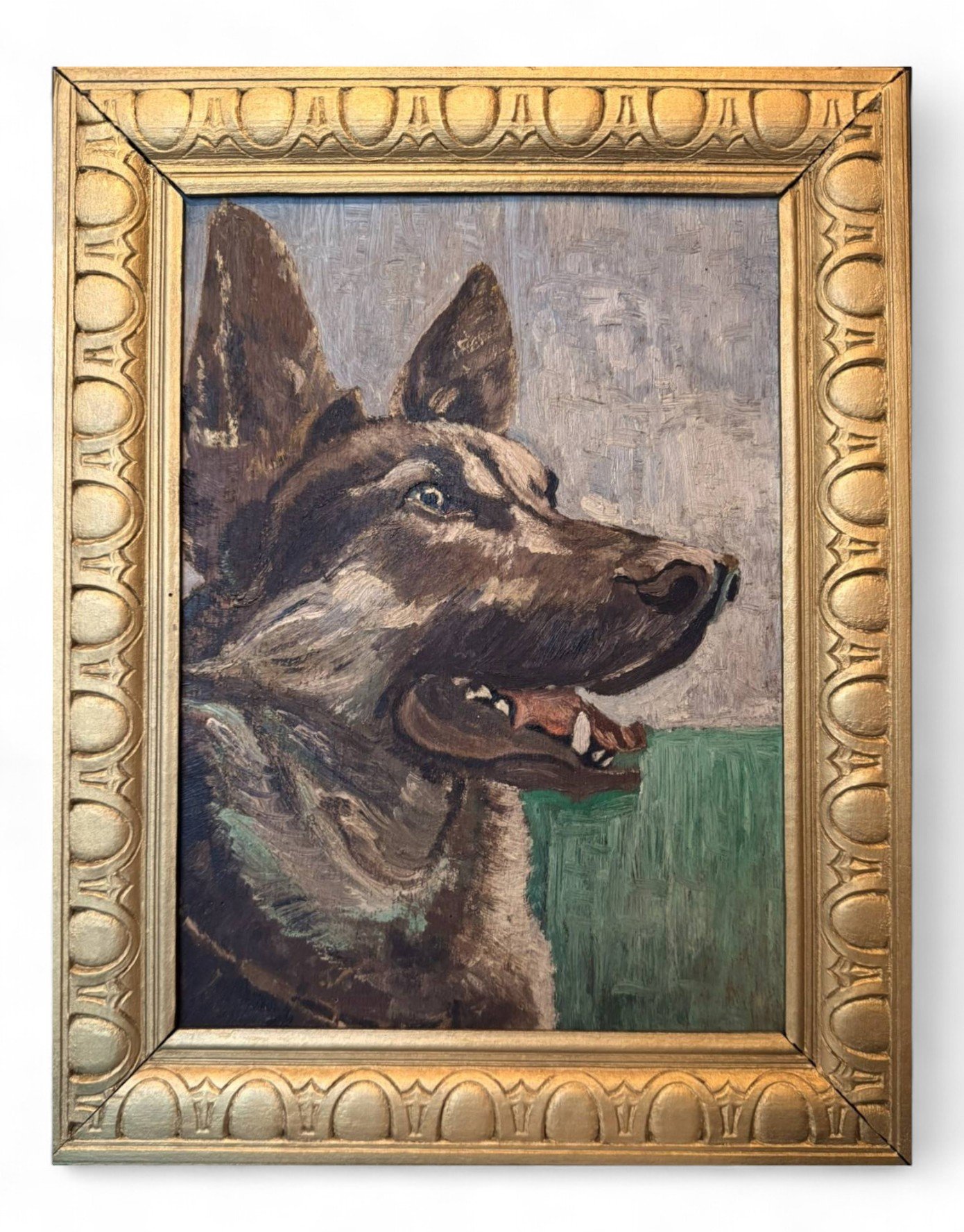 Vintage Oil Painting of German Shepherd Dog 